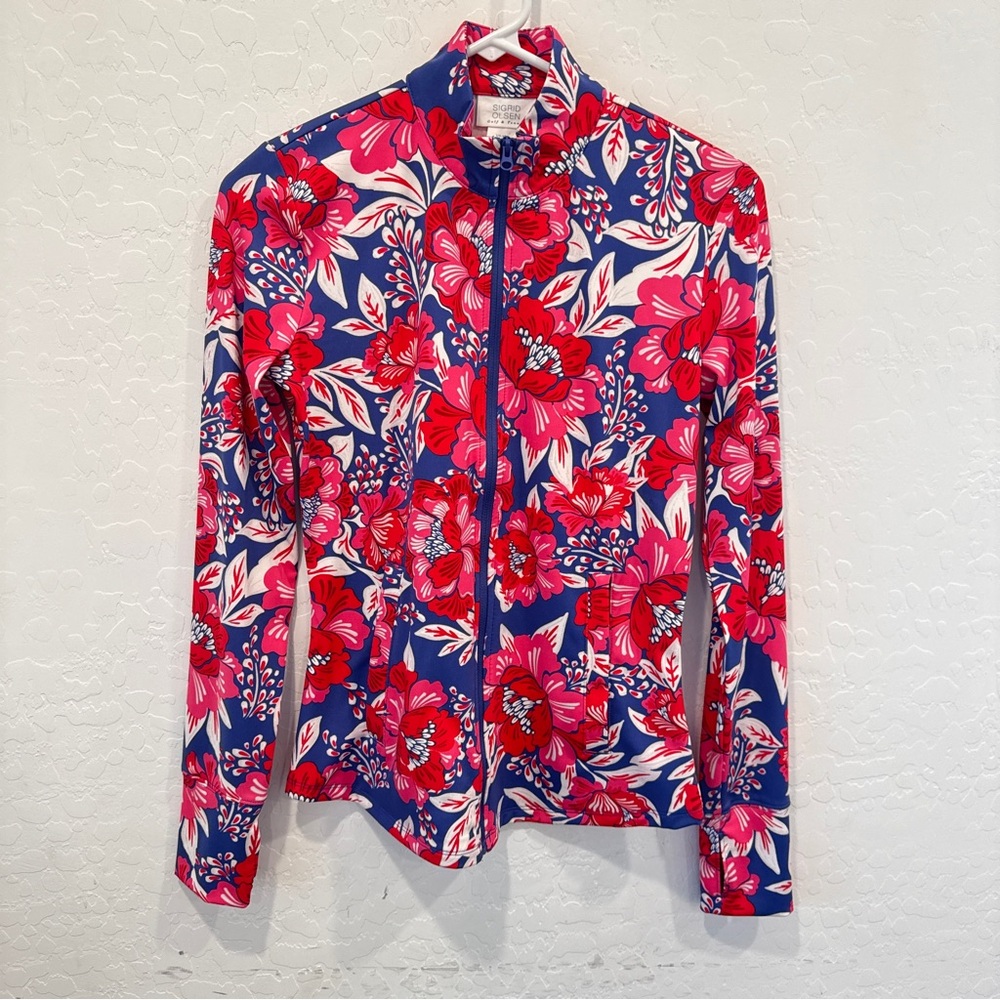 Sigrid Olsen Colorful Floral Full Zip Women’s XS Golf Tennis Athletic Outdoor